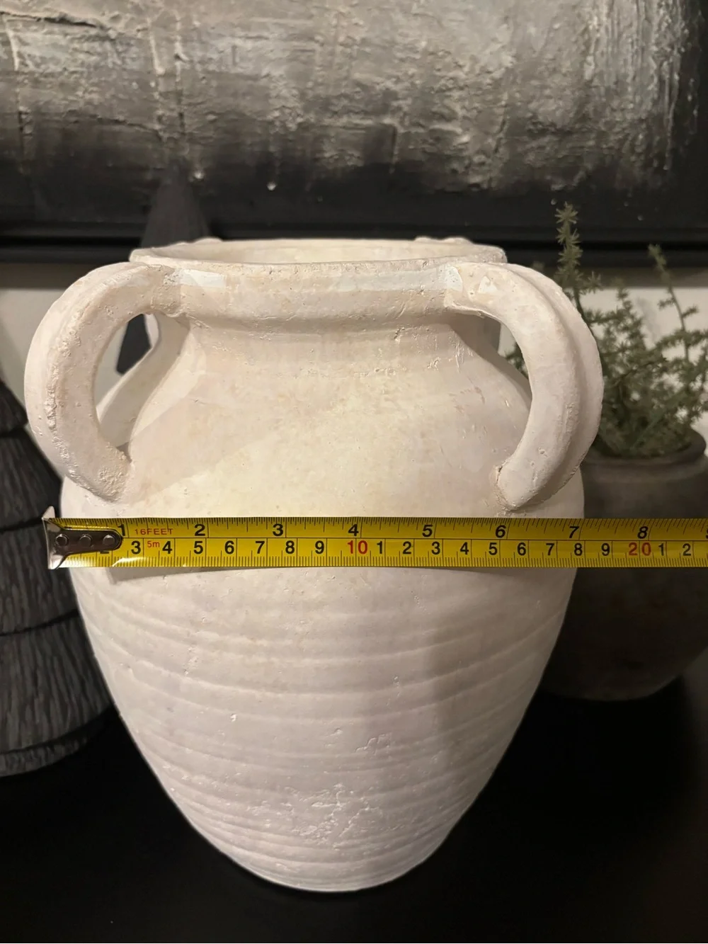 Neutral White Vintage Style Four Handle Ribbed Decorative Vase-Large